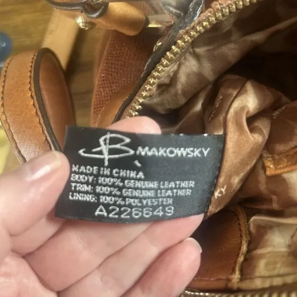 Vintage Makowsky Satchel Bag Brown Leather Large Handbag 16x9x7 Chic Style - Picture 4 of 16